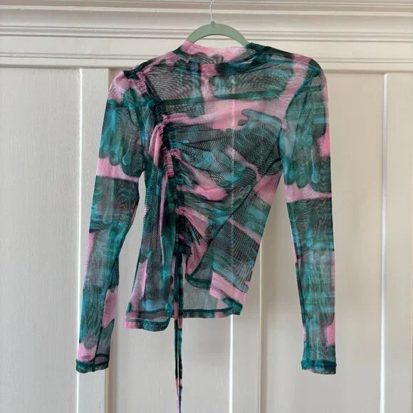 Topshop Rave Maximalist Mock Neck Long Sleeve Mesh Top SMALL - Picture 4 of 6